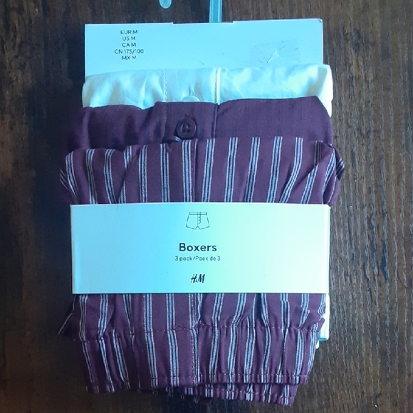 H&M Other - H&M Burgundy and White Striped Boxers 3-Pack